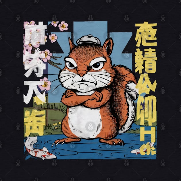 Disgruntled Squirrel Japanese Art Print by SimpliPrinter